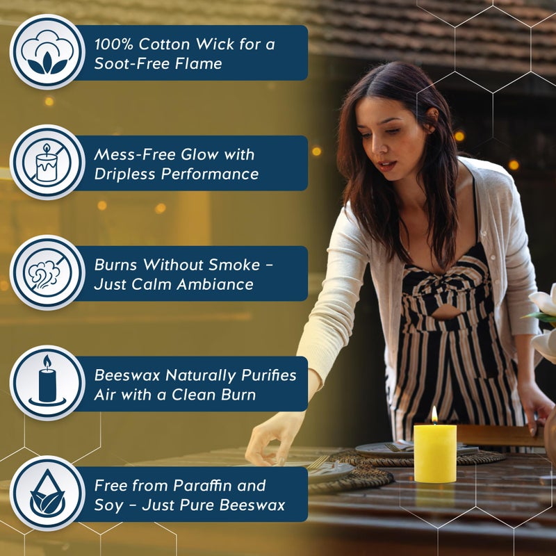 Alternative Imagination â€“ 100% Pure Beeswax Candle â€“ Medium 3x4 Inch Pillar â€“ Long Lasting 60 Hour Burn â€“ Non-Toxic, Unscented & Hypoallergenic â€“ Natural Honey Aroma â€“ Handcrafted from Real Beeswax - Image 4